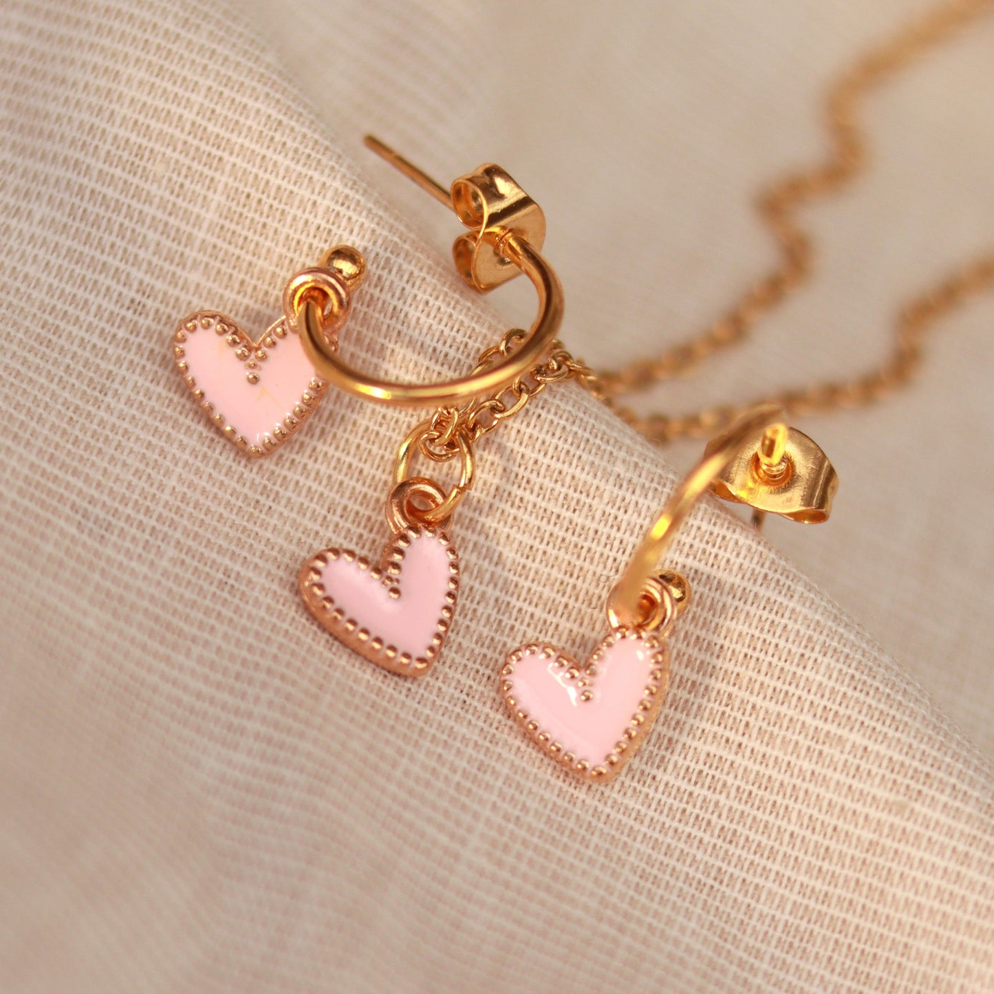Golden Love | Creolen | Emaille Herz Anhänger | gold | rosa