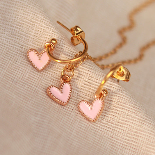 Golden Love | Creolen | Emaille Herz Anhänger | gold | rosa